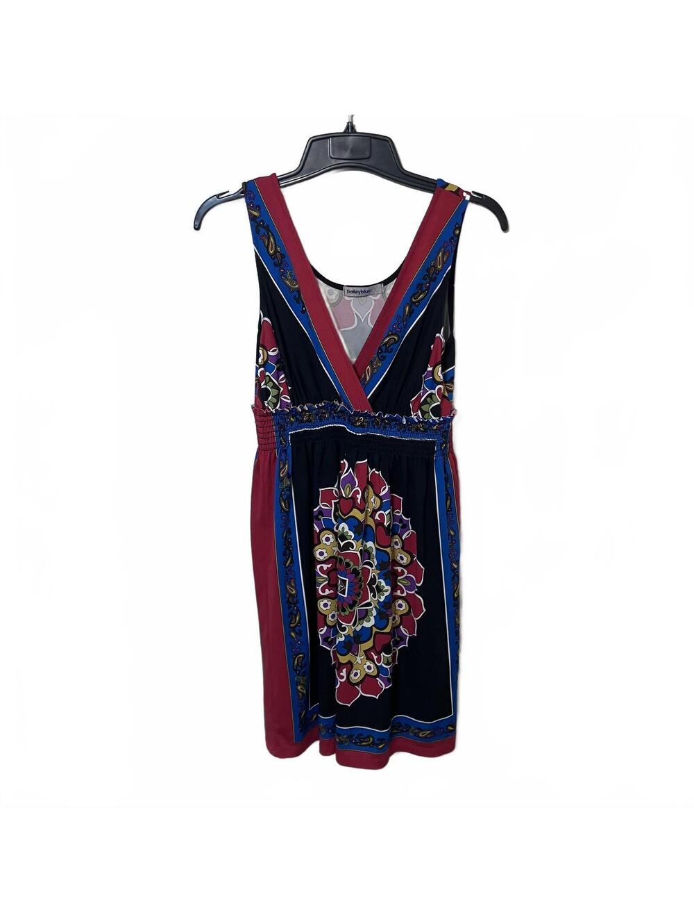 Baileyblue Black Burgundy V-Neck Artsy Abstract Print Dress Size Small